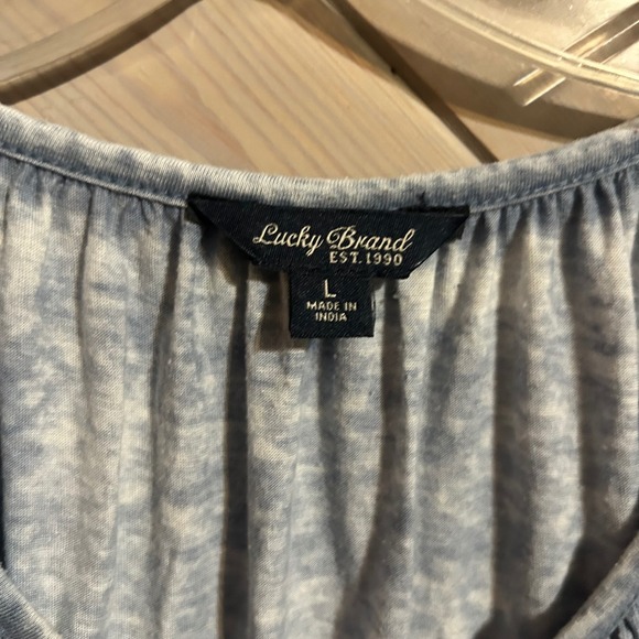 Lucky Brand‎ Embroidered Tassel Tie Top Blouse Blue White Burnout Womens Size L - Picture 3 of 5